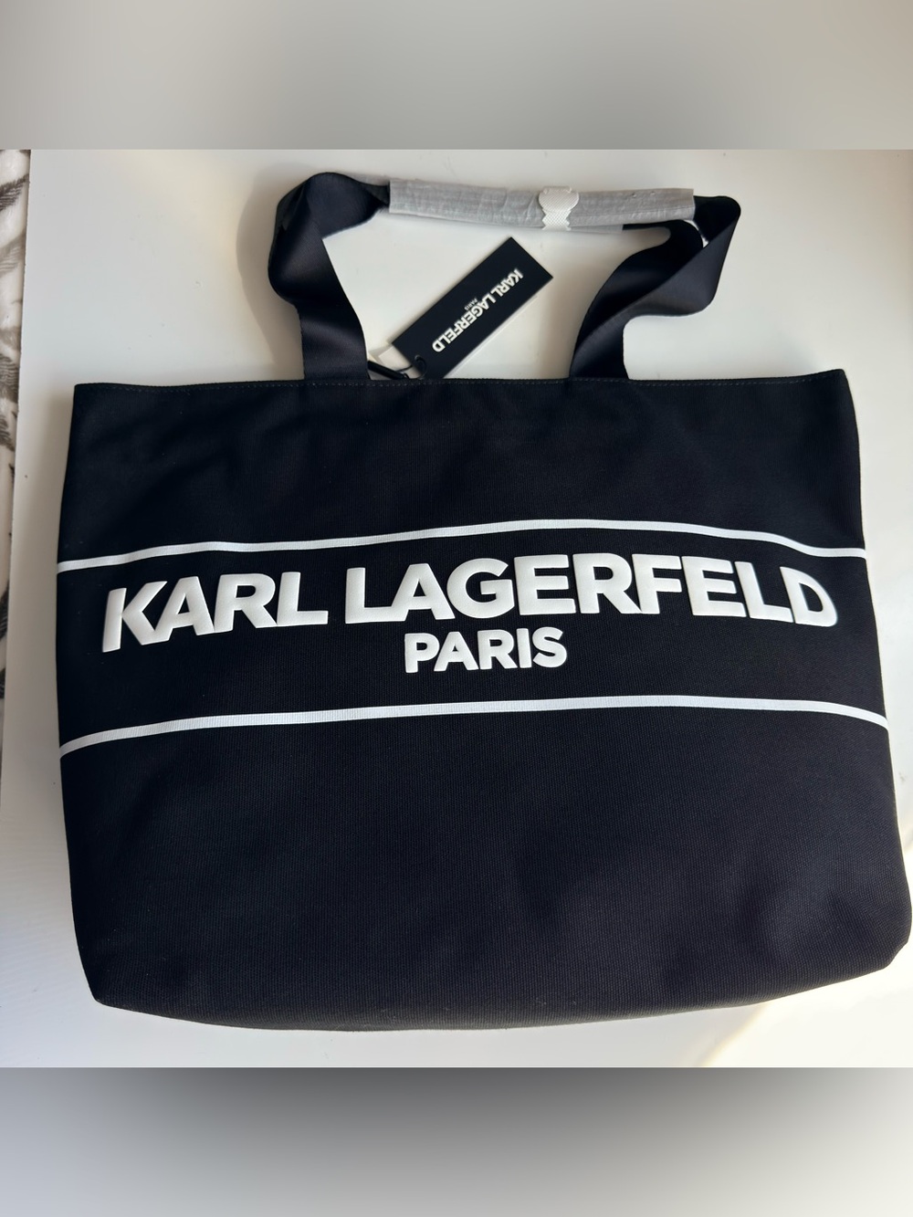 NWT Karl Lagerfeld Paris Kristina Logo Tote Black White